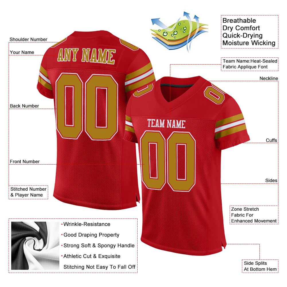 Custom Red Old Gold-White Classic Style Mesh Authentic American Football Jersey| KXKSHOP
