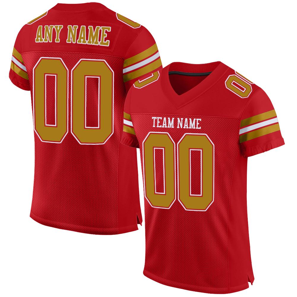 Custom Red Old Gold-White Classic Style Mesh Authentic American Football Jersey| KXKSHOP