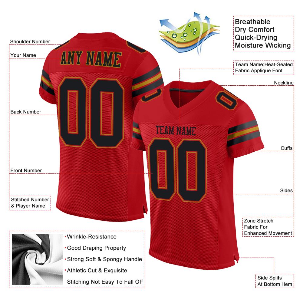 Custom Red Black-Old Gold Classic Style Mesh Authentic American Football Jersey| KXKSHOP