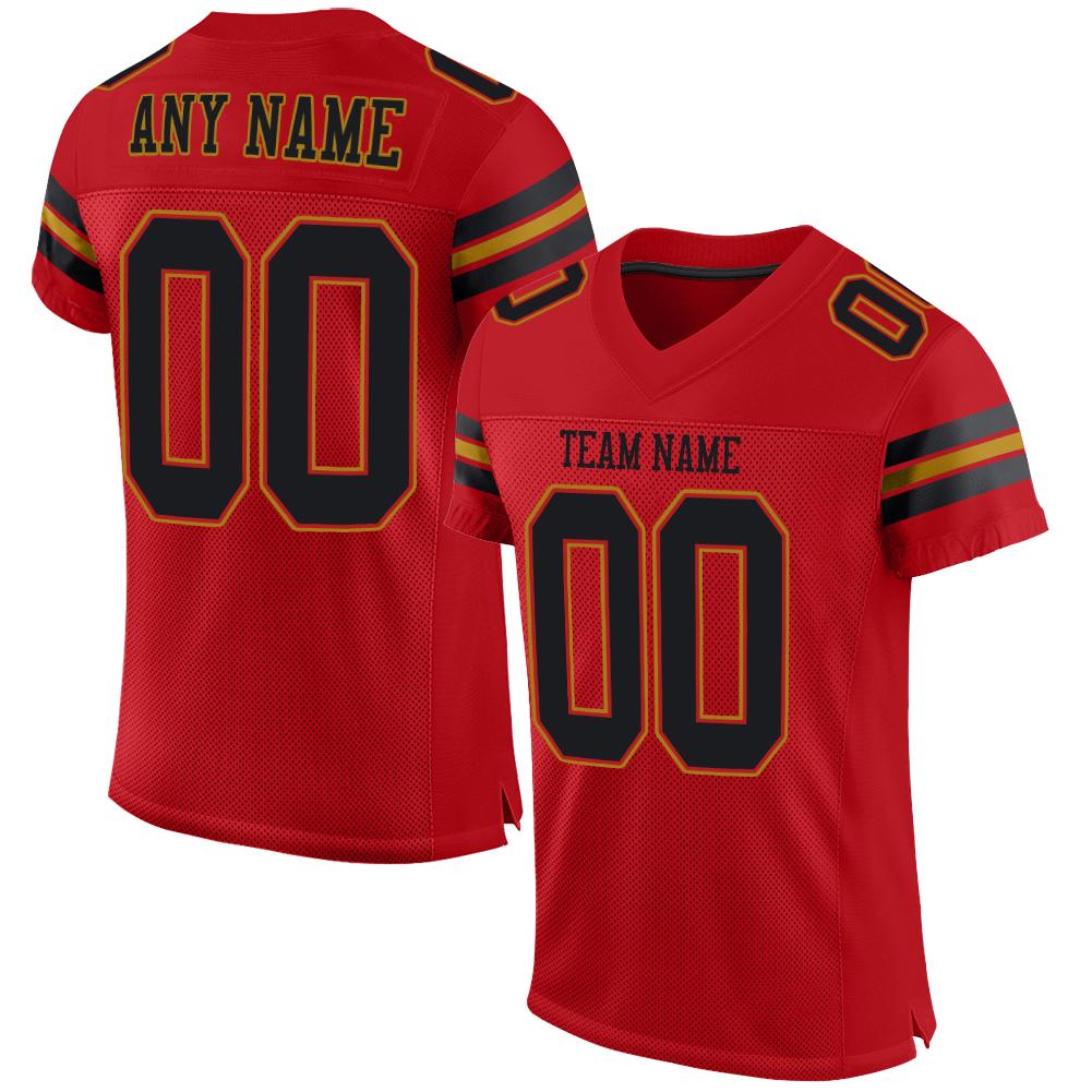 Custom Red Black-Old Gold Classic Style Mesh Authentic American Football Jersey| KXKSHOP