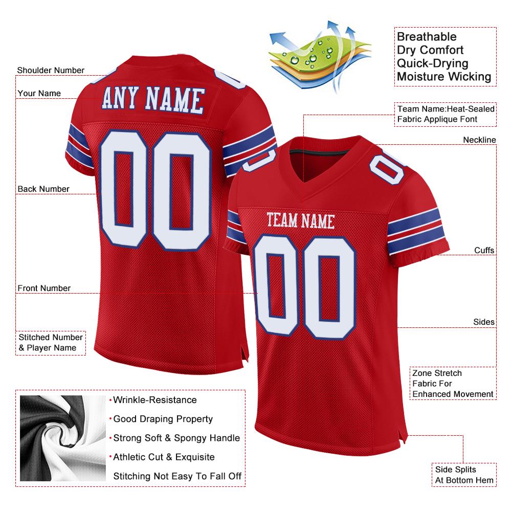 Custom Red White-Royal Classic Style Mesh Authentic American Football Jersey| KXKSHOP