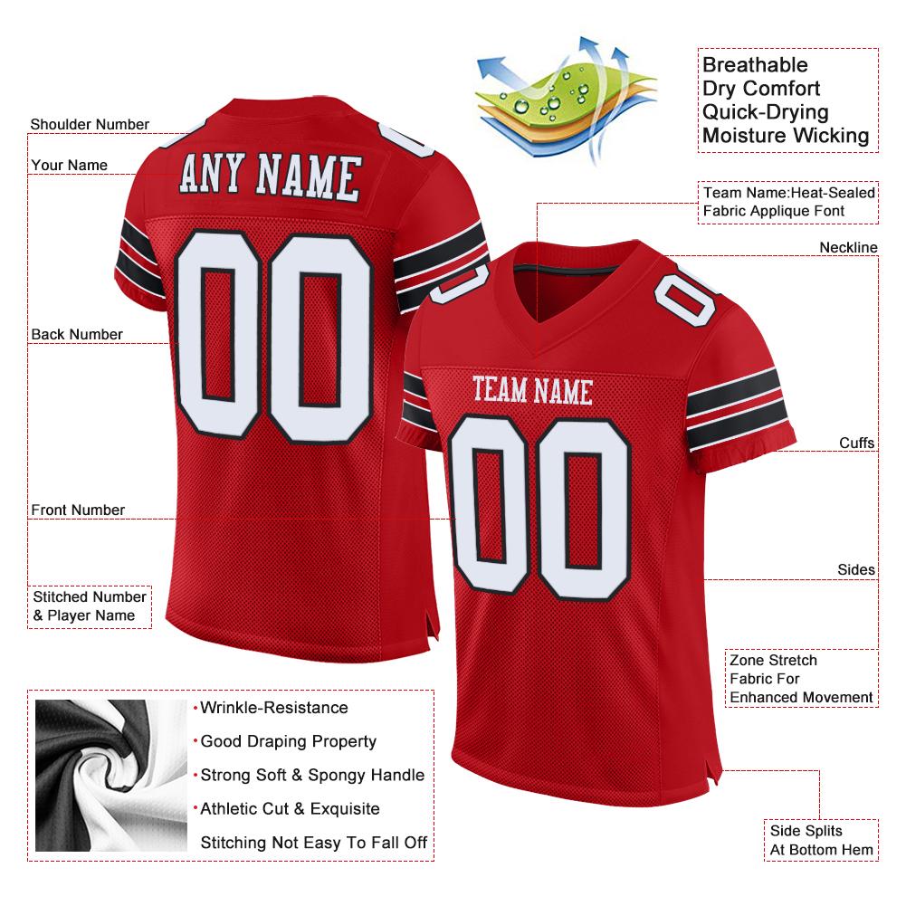 Custom Red White-Black Classic Style Mesh Authentic American Football Jersey| KXKSHOP