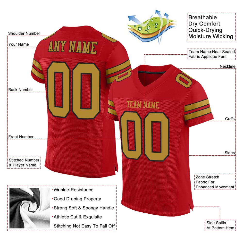 Custom Red Old Gold-Black Classic Style Mesh Authentic American Football Jersey| KXKSHOP