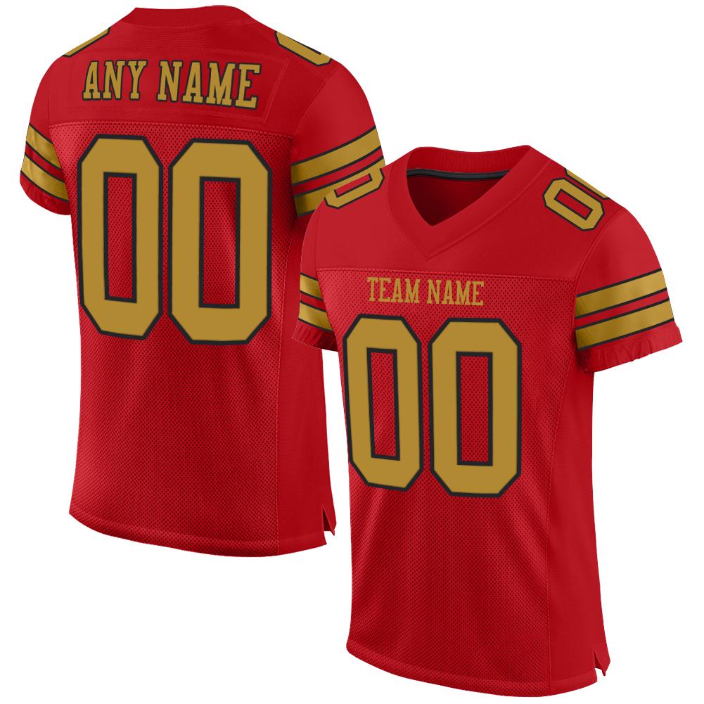 Custom Red Old Gold-Black Classic Style Mesh Authentic American Football Jersey| KXKSHOP