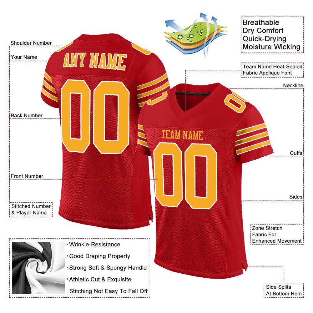 Custom Red Gold-White Classic Style Mesh Authentic American Football Jersey| KXKSHOP