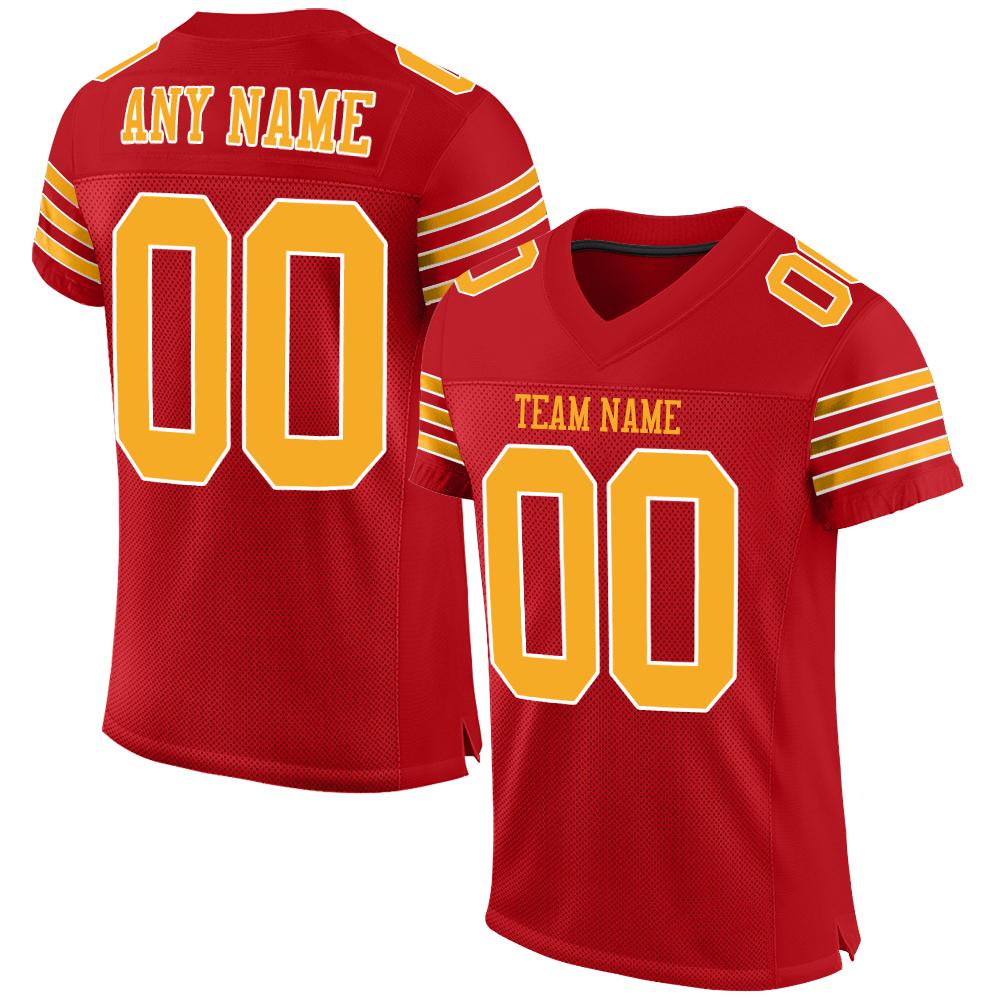 Custom Red Gold-White Classic Style Mesh Authentic American Football Jersey| KXKSHOP