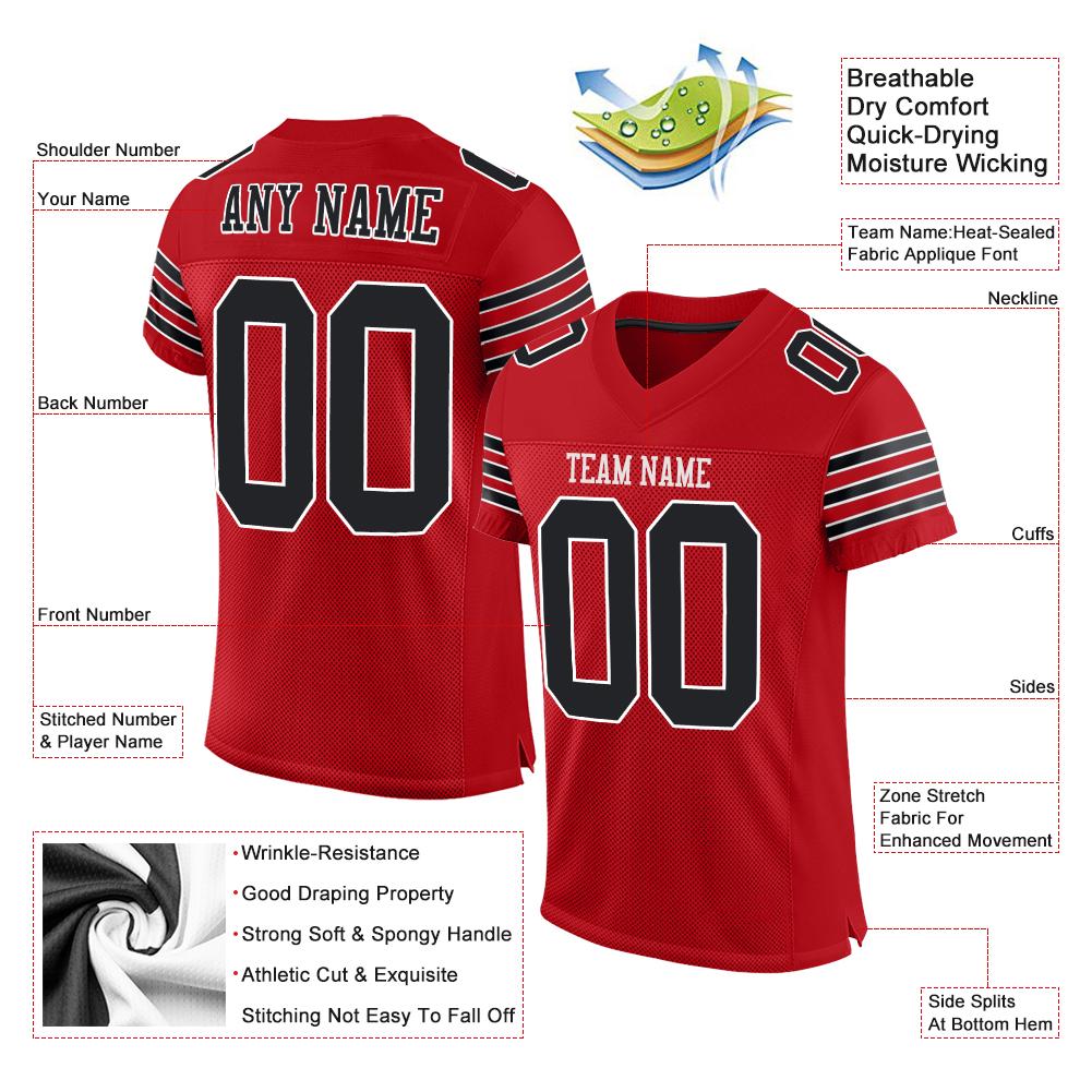 Custom Red Black-White Classic Style Mesh Authentic American Football Jersey| KXKSHOP