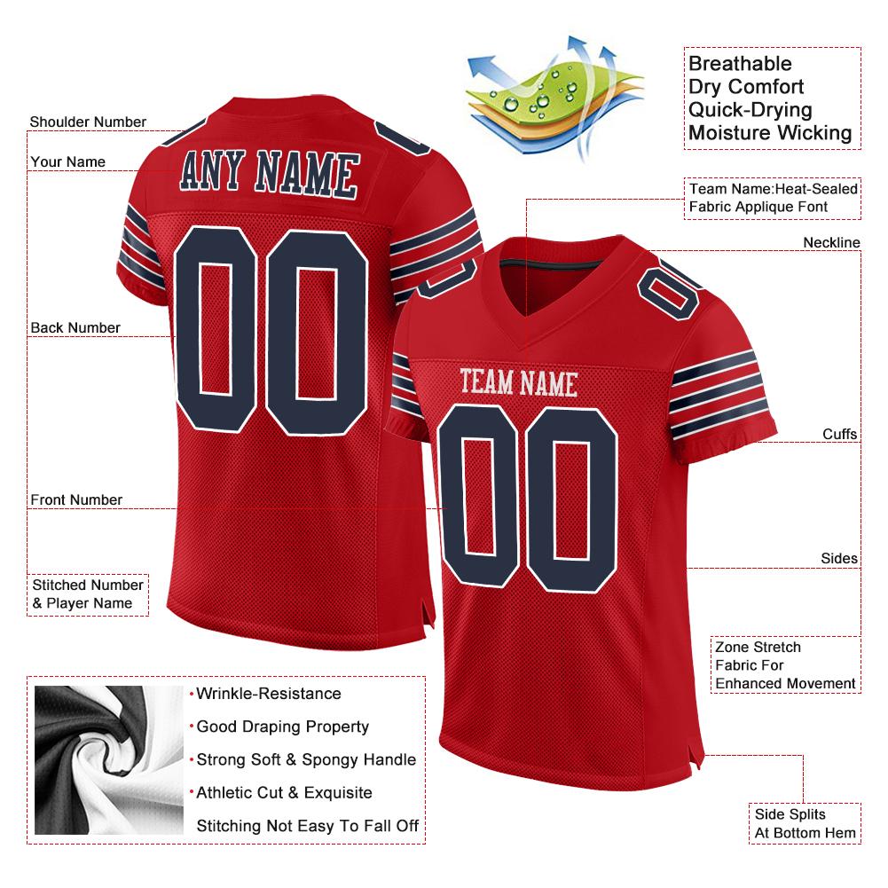 Custom Red Navy-White Classic Style Mesh Authentic American Football Jersey| KXKSHOP