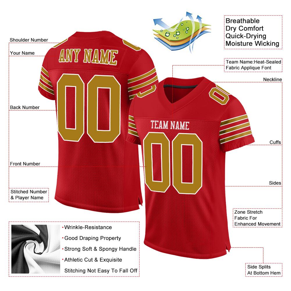 Custom Red Old Gold-White Classic Style Mesh Authentic American Football Jersey| KXKSHOP