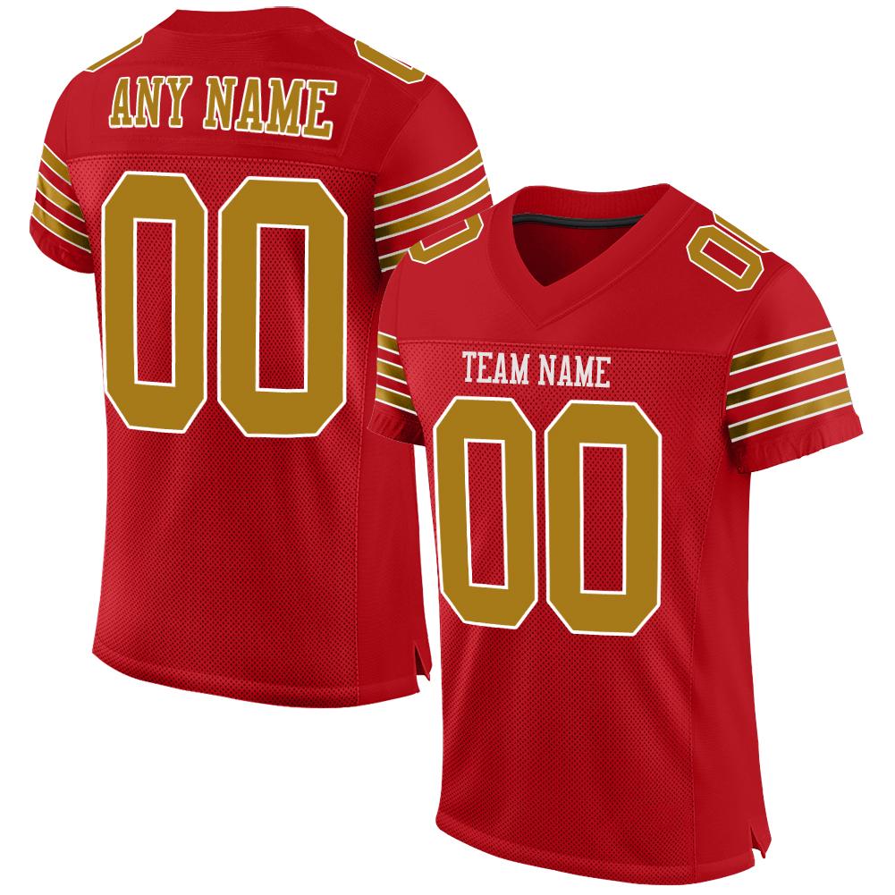 Custom Red Old Gold-White Classic Style Mesh Authentic American Football Jersey| KXKSHOP