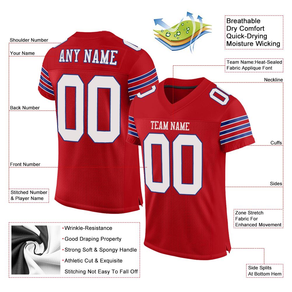 Custom Red White-Royal Classic Style Mesh Authentic American Football Jersey| KXKSHOP