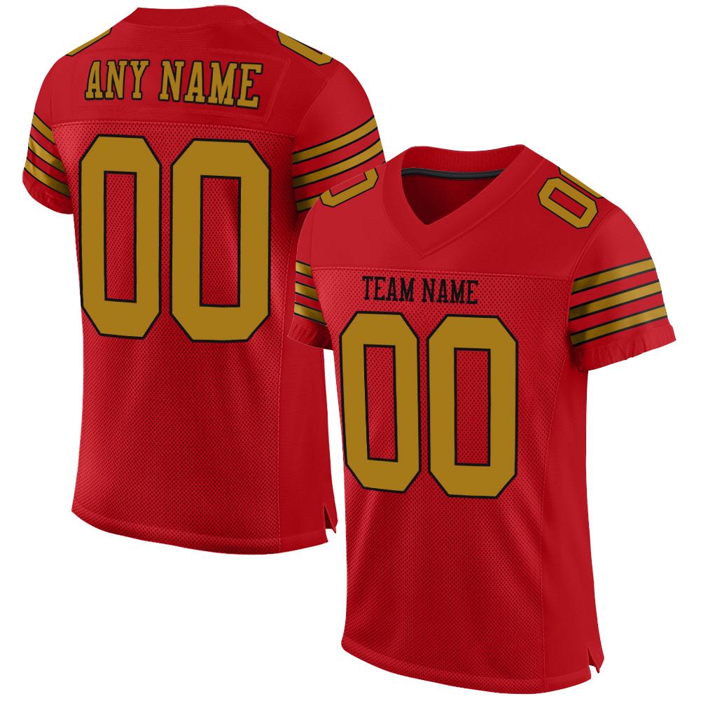 Custom Red Old Gold-Black Classic Style Mesh Authentic American Football Jersey| KXKSHOP