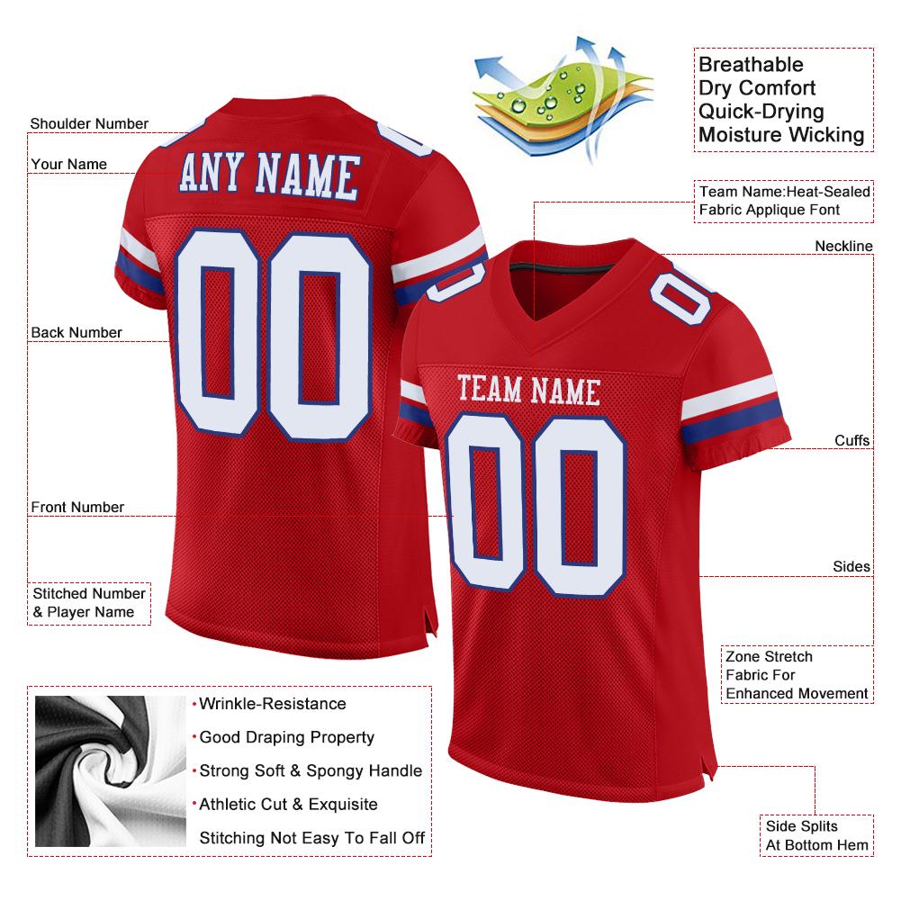 Custom Red White-Royal Classic Style Mesh Authentic American Football Jersey| KXKSHOP