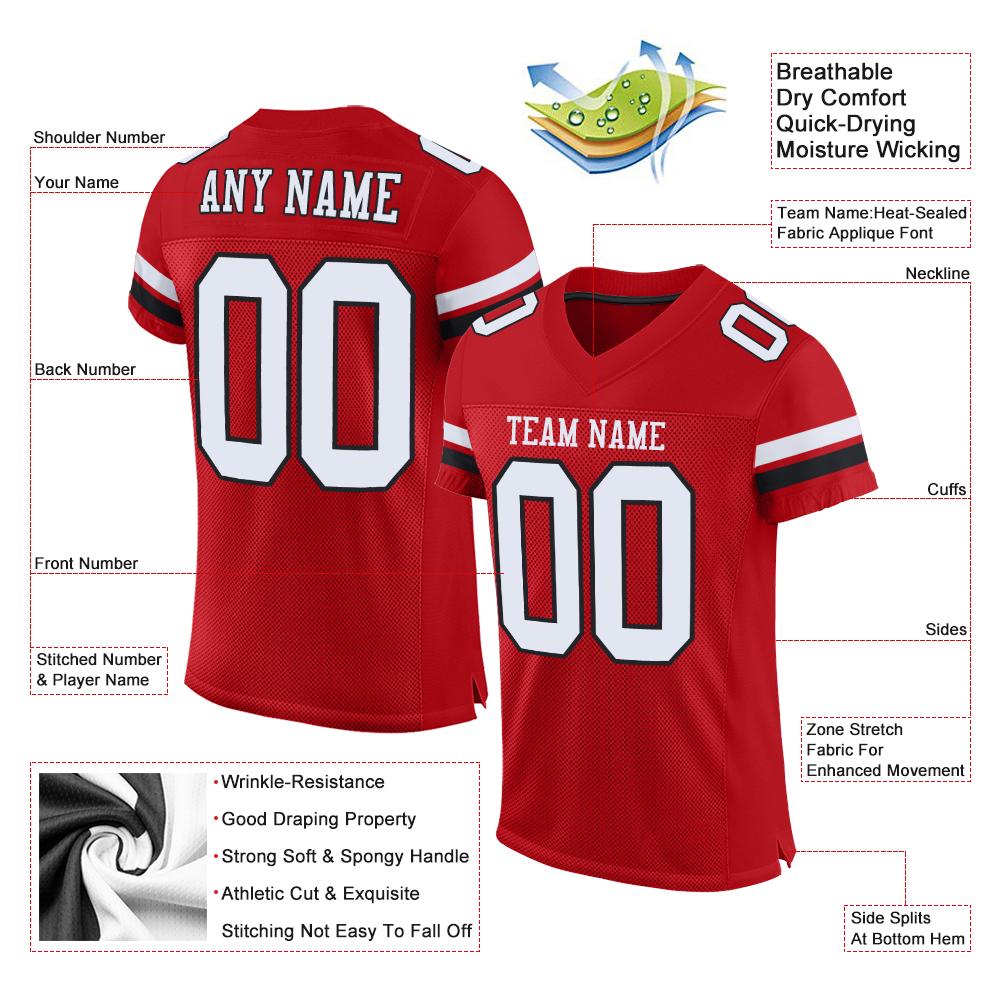 Custom Red White-Black Classic Style Mesh Authentic American Football Jersey| KXKSHOP