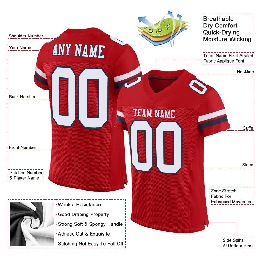 Custom Red White-Navy Classic Style Mesh Authentic American Football Jersey| KXKSHOP