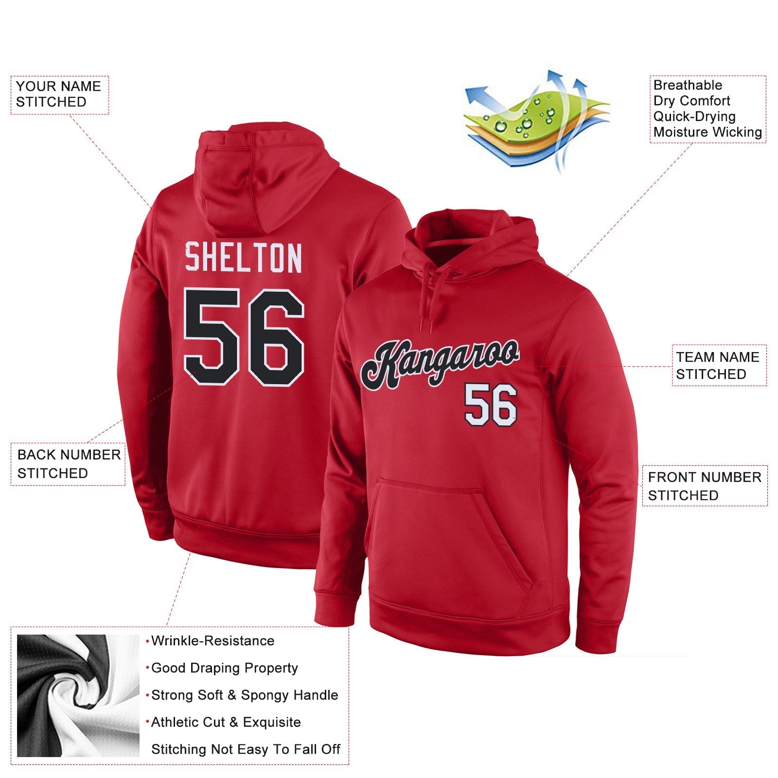 Custom Red Black-White Classic Style Uniform Pullover Fashion Hoodie| KXKSHOP