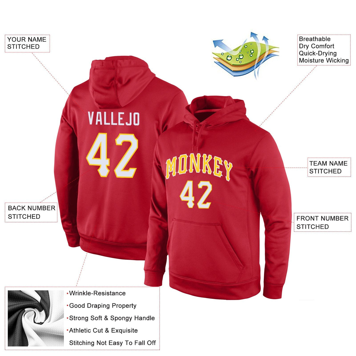 Custom Red White-Yellow Classic Style Uniform Pullover Fashion Hoodie| KXKSHOP