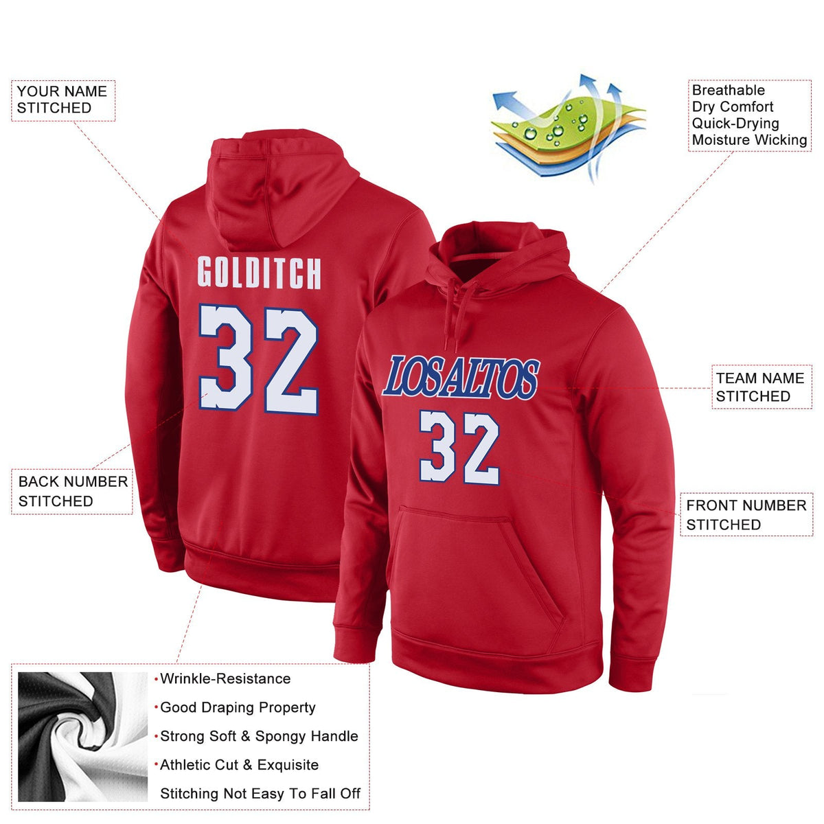 Custom Red White-Royal Classic Style Uniform Pullover Fashion Hoodie| KXKSHOP