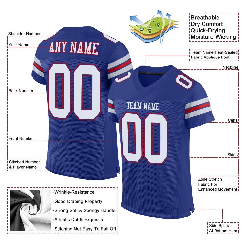 Custom Royal White-Red Classic Style Mesh Authentic American Football Jersey| KXKSHOP