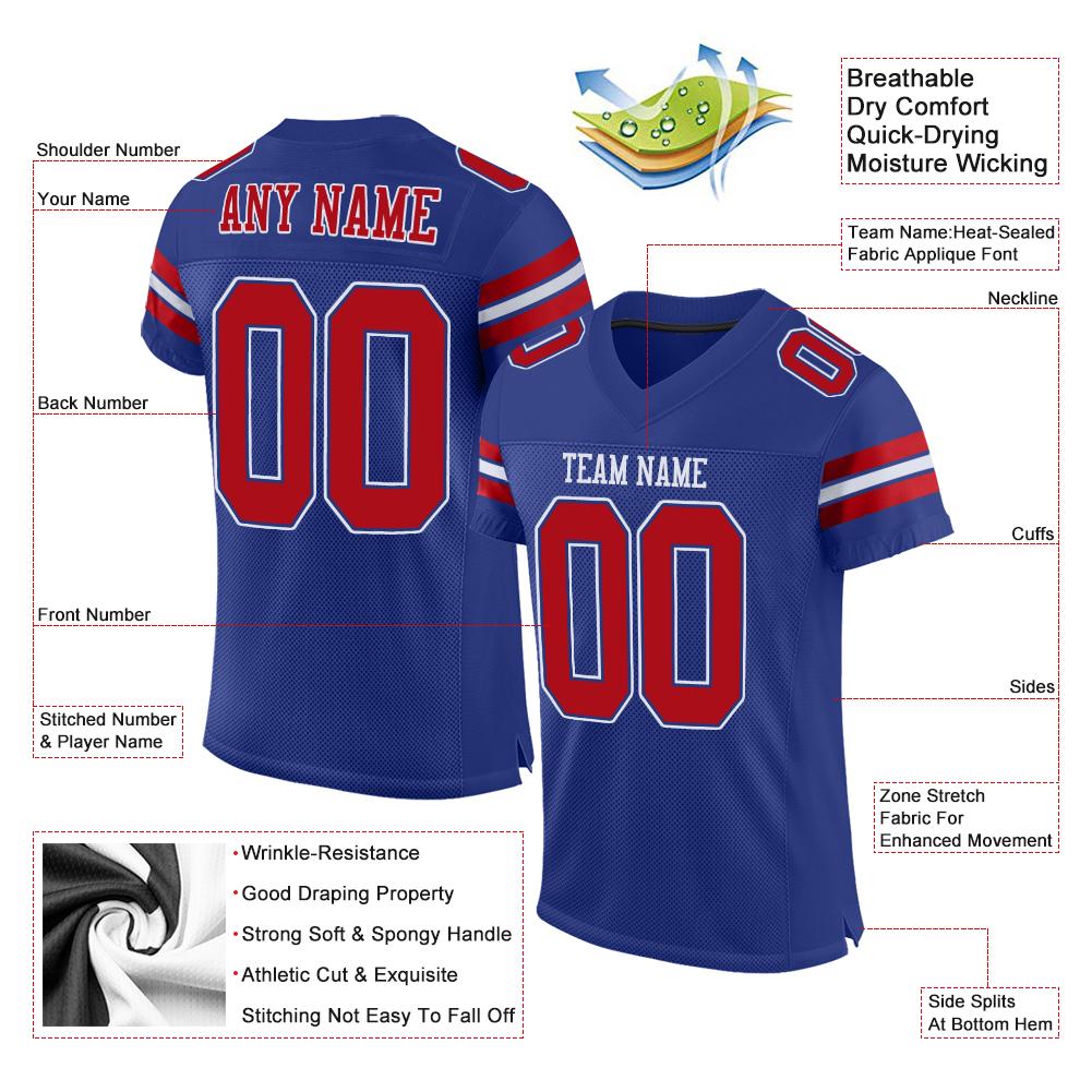 Custom Royal Red-White Classic Style Mesh Authentic American Football Jersey| KXKSHOP
