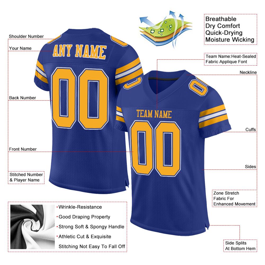 Custom Royal Yellow-White Classic Style Mesh Authentic American Football Jersey| KXKSHOP