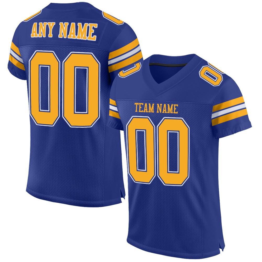 Custom Royal Yellow-White Classic Style Mesh Authentic American Football Jersey| KXKSHOP