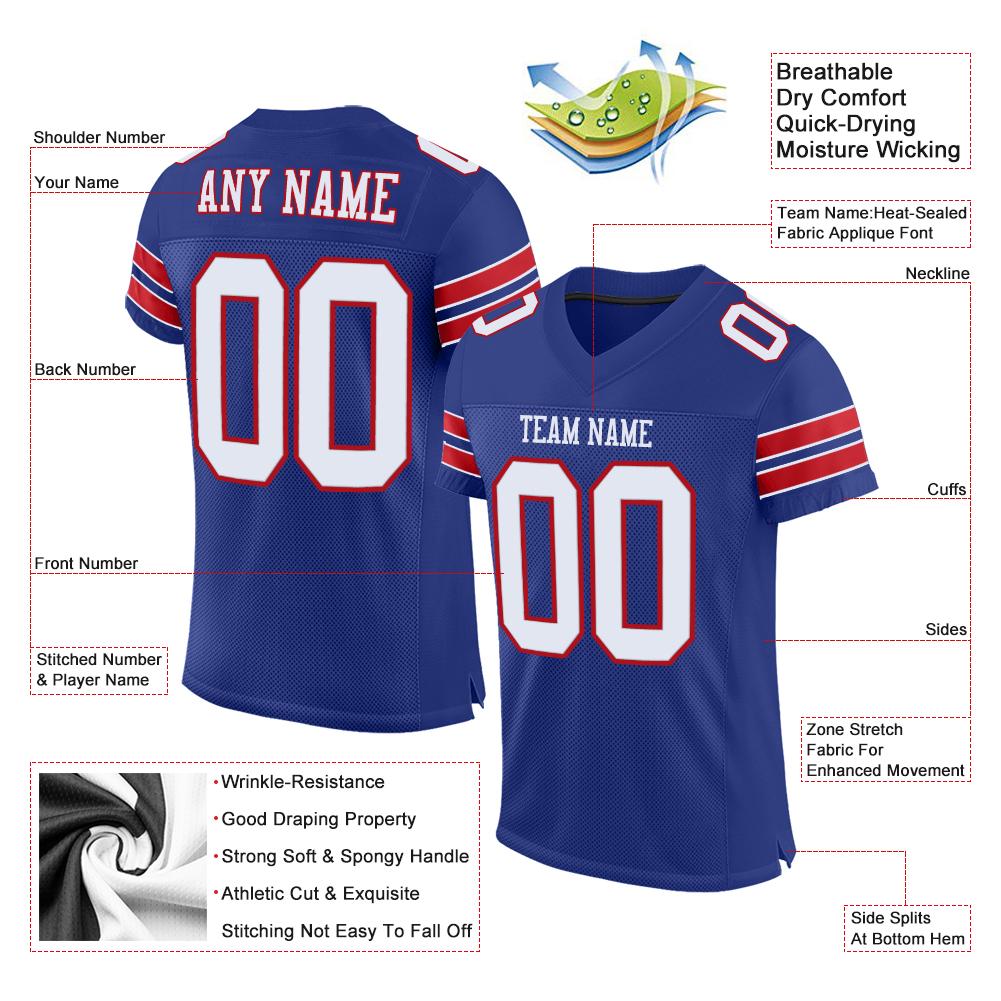 Custom Royal White-Red Classic Style Mesh Authentic American Football Jersey| KXKSHOP