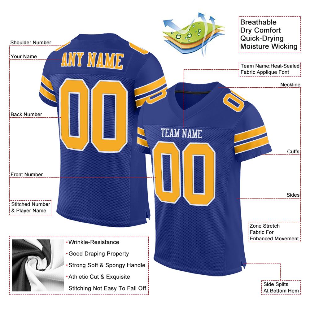 Custom Royal Yellow-White Classic Style Mesh Authentic American Football Jersey| KXKSHOP
