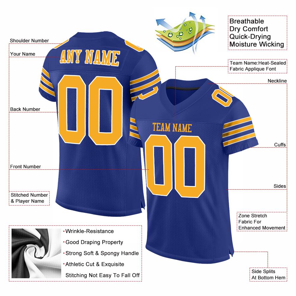 Custom Royal Yellow-White Classic Style Mesh Authentic American Football Jersey| KXKSHOP