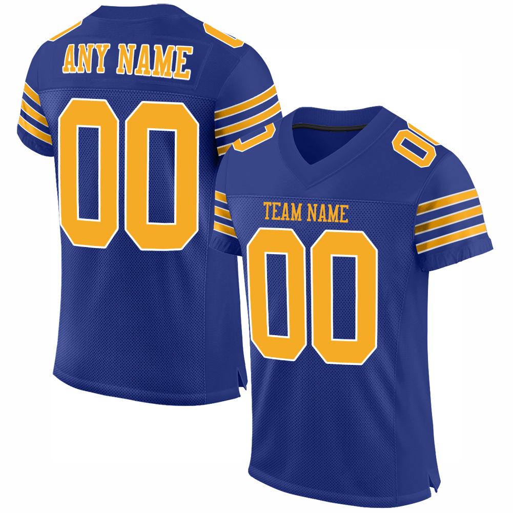 Custom Royal Yellow-White Classic Style Mesh Authentic American Football Jersey| KXKSHOP