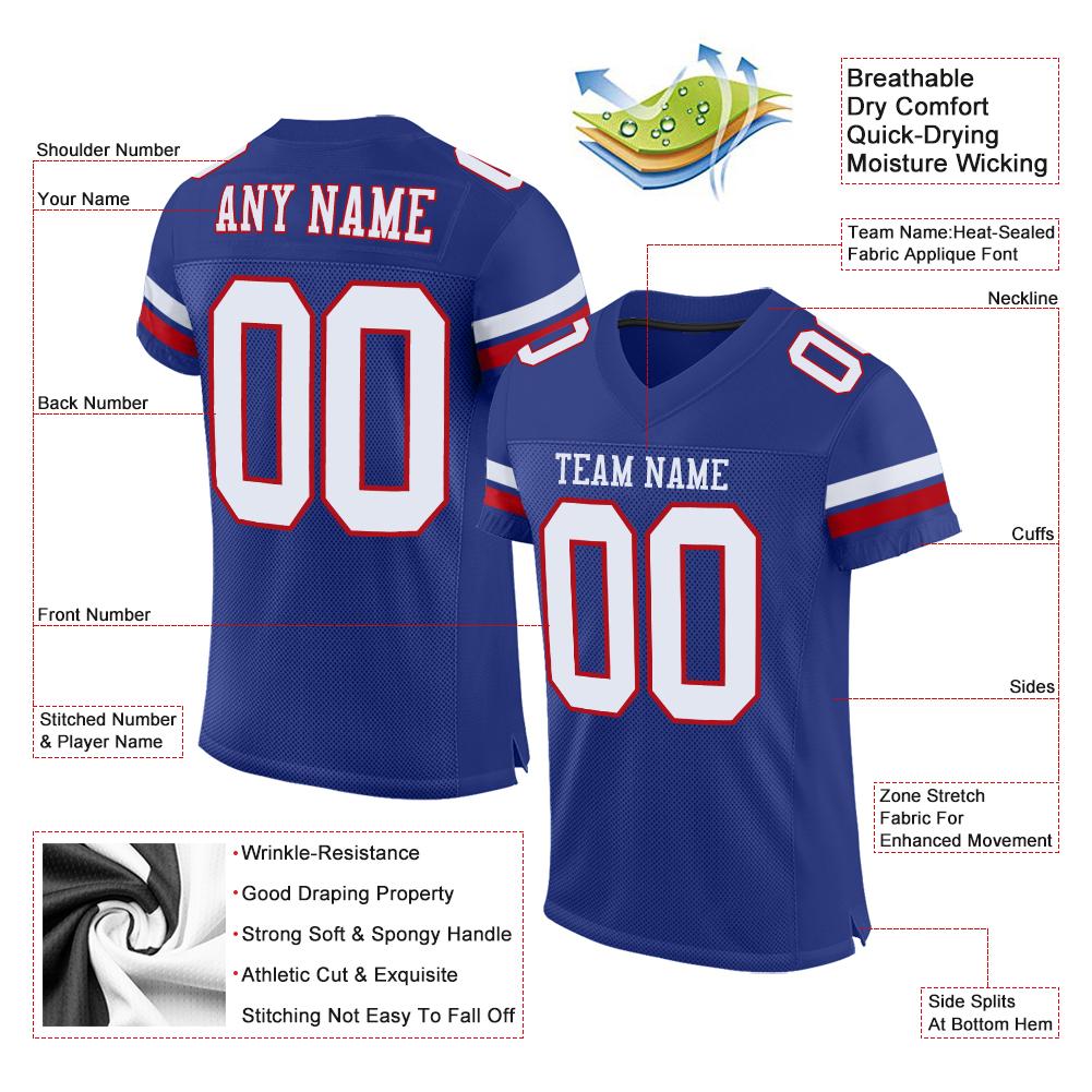 Custom Royal White-Red Classic Style Mesh Authentic American Football Jersey| KXKSHOP
