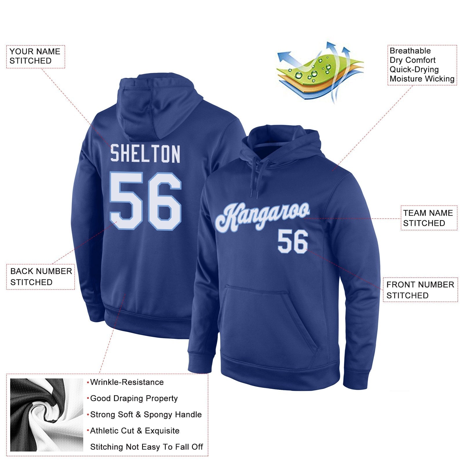 Custom Royal White-Light Blue Classic Style Uniform Pullover Fashion Hoodie| KXKSHOP