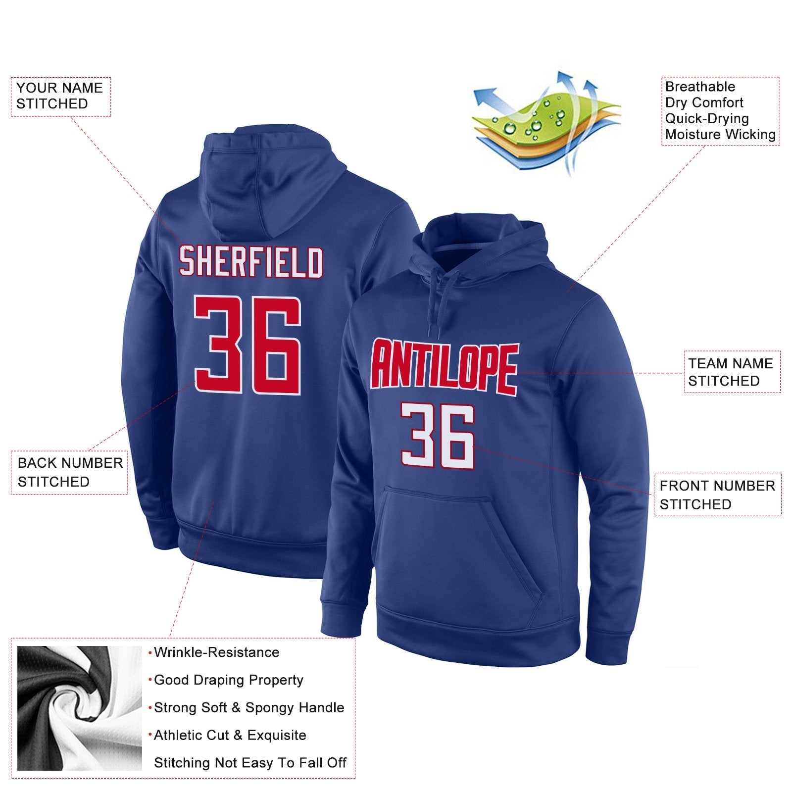 Custom Royal Red White Classic Style Uniform Pullover Fashion Hoodie| KXKSHOP