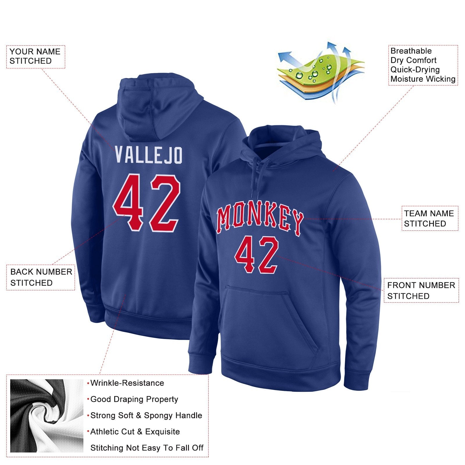 Custom Royal Red White Classic Style Uniform Pullover Fashion Hoodie| KXKSHOP