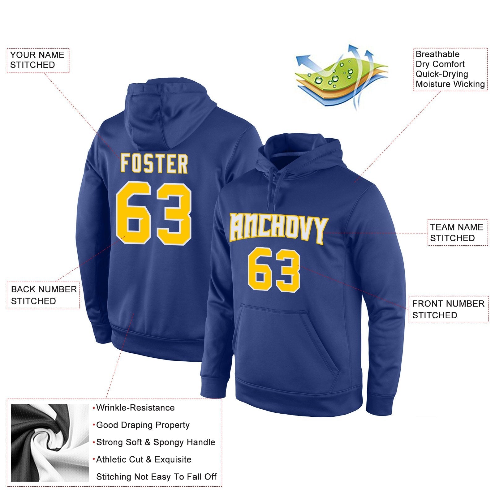 Custom Royal Yellow White Classic Style Uniform Pullover Fashion Hoodie| KXKSHOP