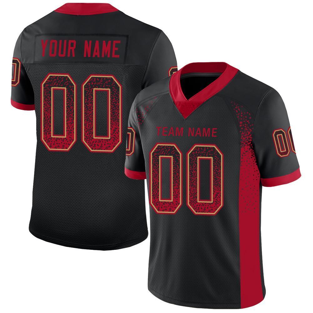 Custom Black Red-Old Gold Drift Fashion Mesh Authentic American Football Jersey| KXKSHOP