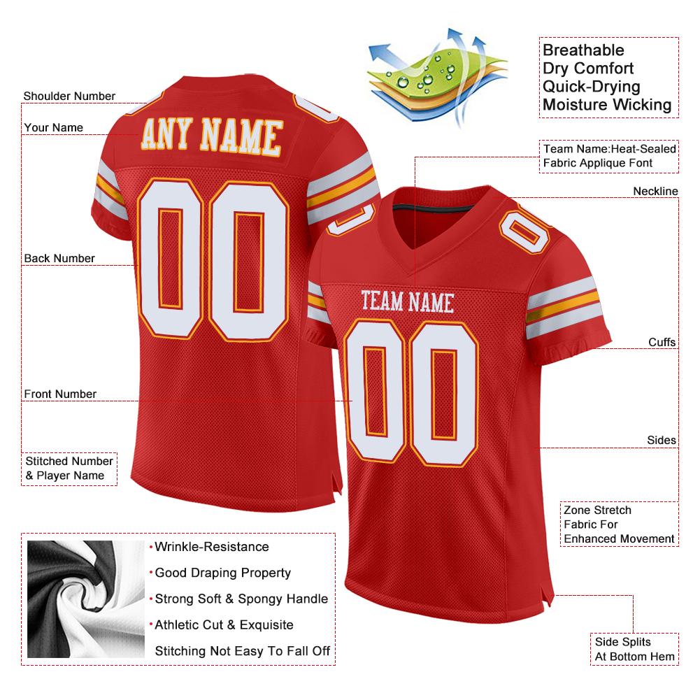 Custom Scarlet White-Gold Classic Style Mesh Authentic American Football Jersey| KXKSHOP