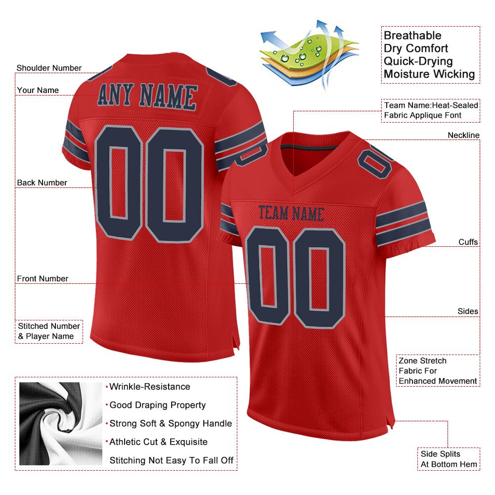 Custom Scarlet Navy-Light Gray Classic Style Mesh Authentic American Football Jersey| KXKSHOP