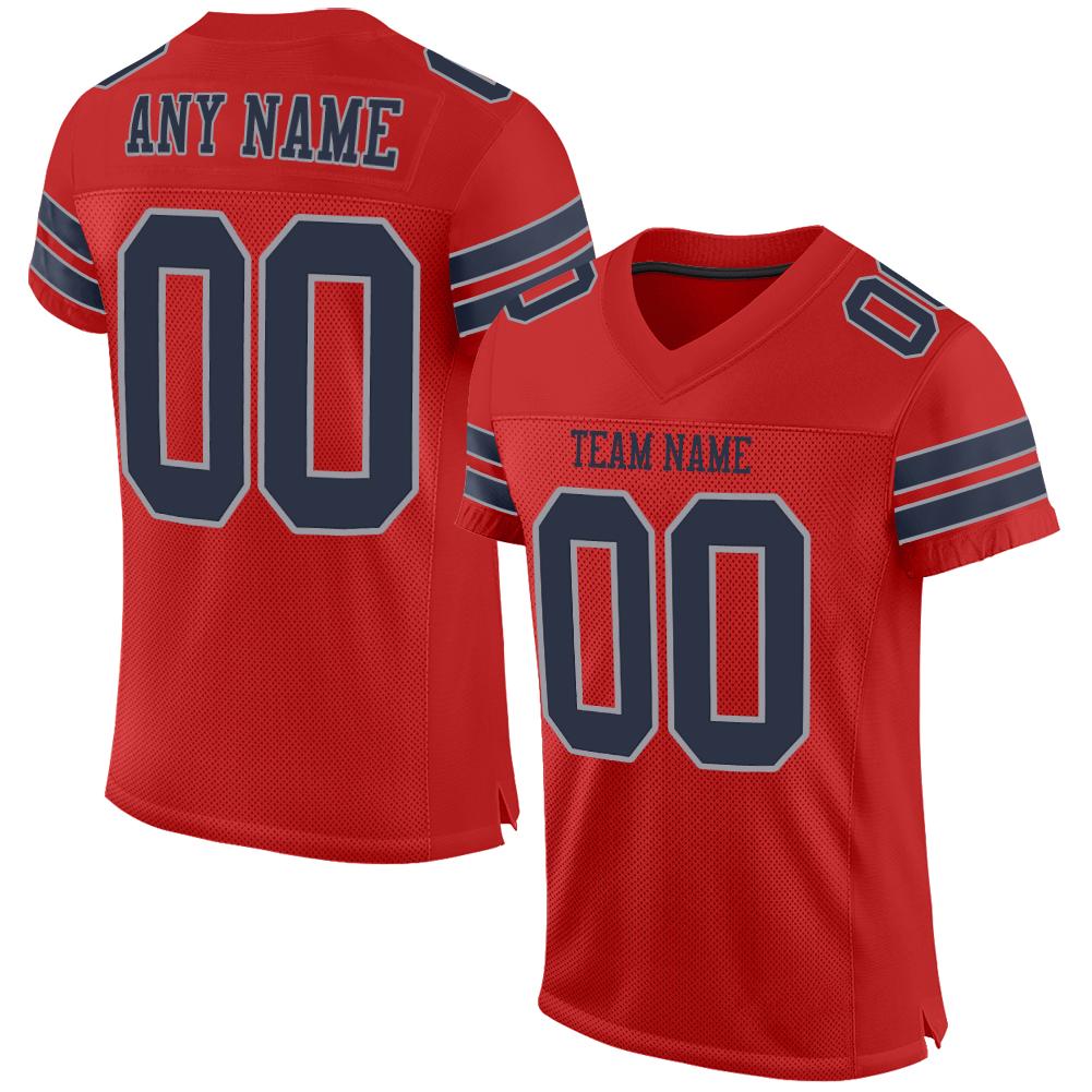 Custom Scarlet Navy-Light Gray Classic Style Mesh Authentic American Football Jersey| KXKSHOP