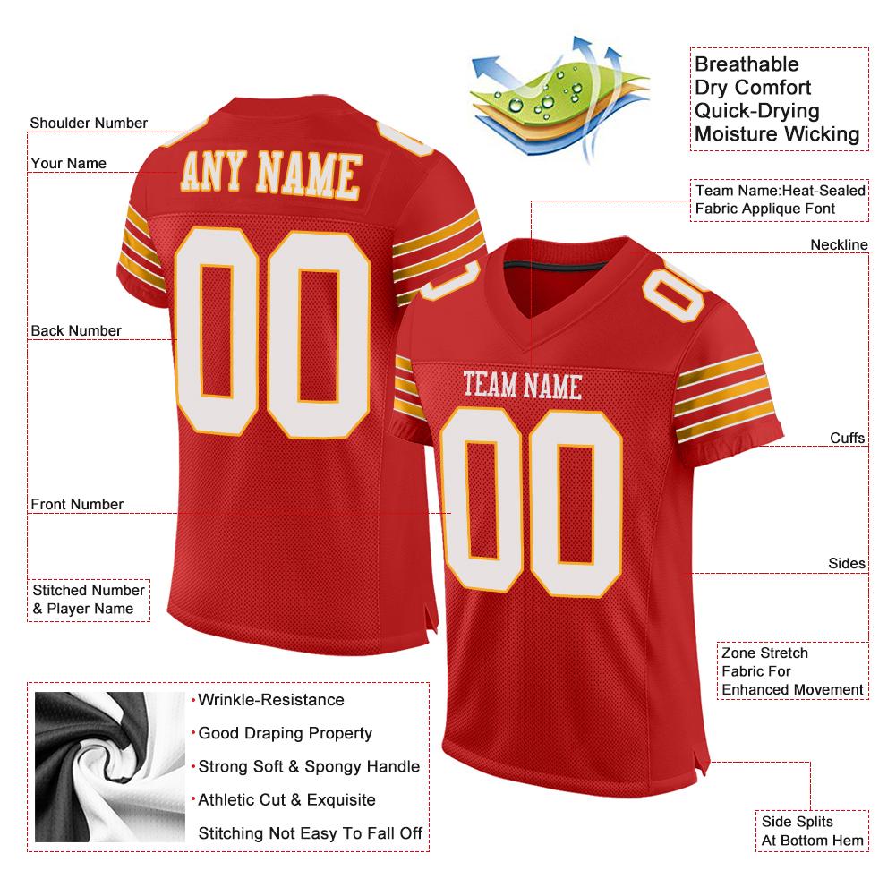 Custom Red White-Gold Classic Style Mesh Authentic American Football Jersey| KXKSHOP