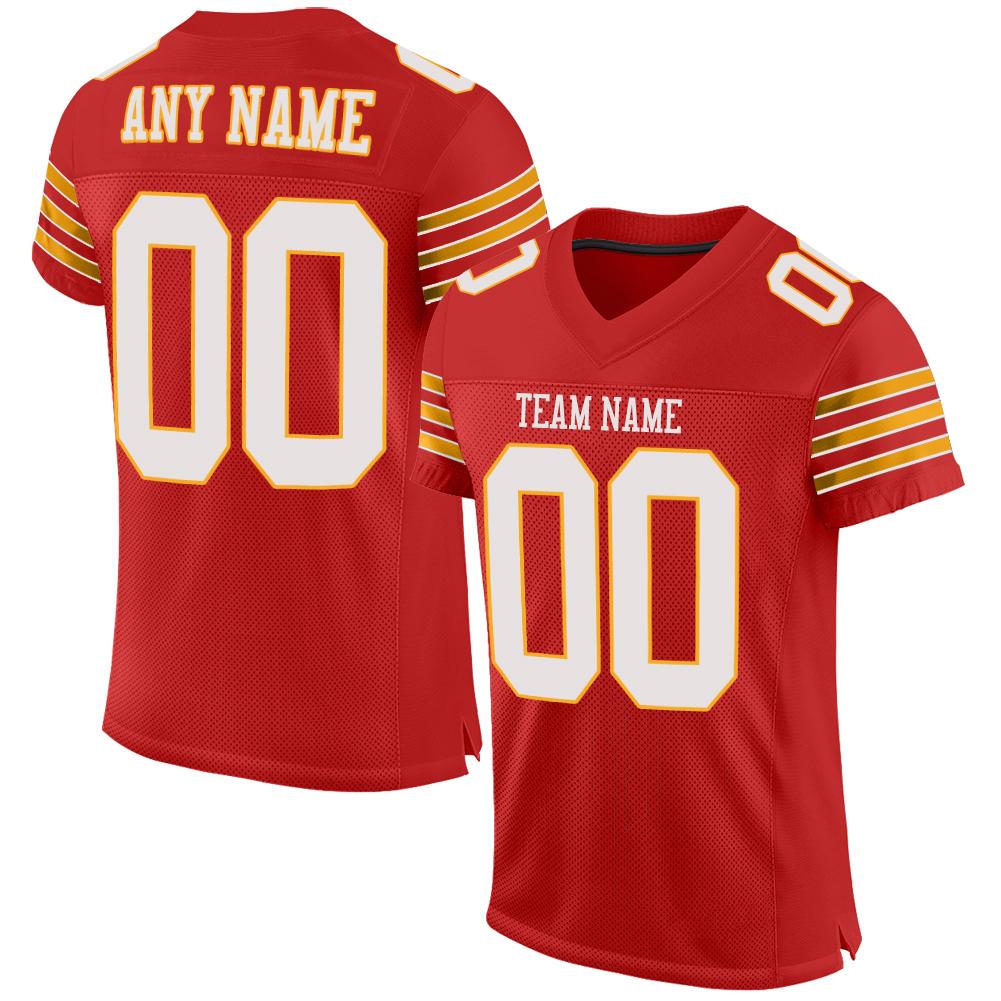 Custom Red White-Gold Classic Style Mesh Authentic American Football Jersey| KXKSHOP