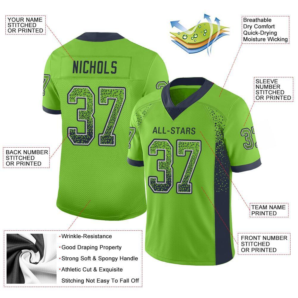 Custom Neon Green Navy-Gray Drift Fashion Mesh Authentic American Football Jersey| KXKSHOP