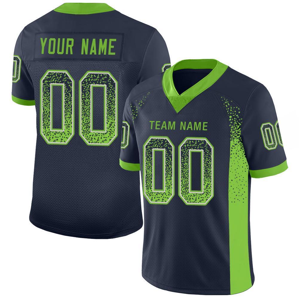 Custom Navy Neon Green-Gray Drift Fashion Mesh Authentic American Football Jersey| KXKSHOP