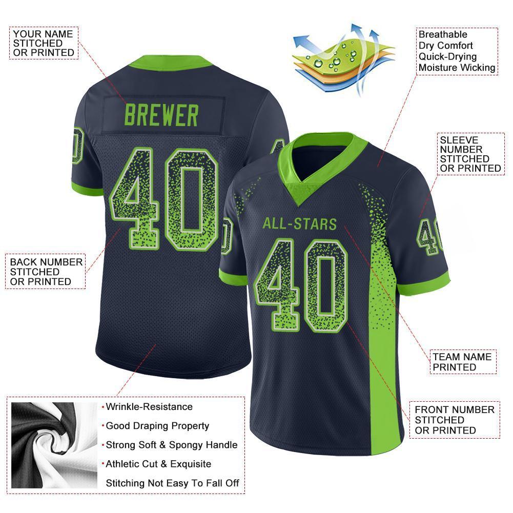 Custom Navy Neon Green-Gray Drift Fashion Mesh Authentic American Football Jersey| KXKSHOP