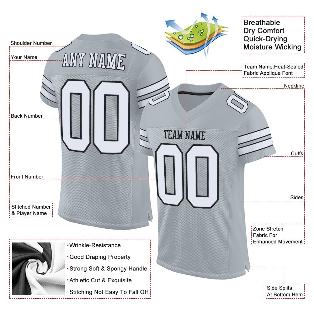 Custom Silver White-Black Classic Style Mesh Authentic American Football Jersey| KXKSHOP