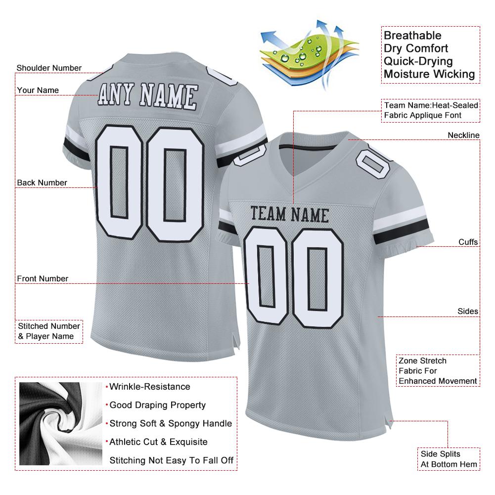Custom Silver White-Black Classic Style Mesh Authentic American Football Jersey| KXKSHOP