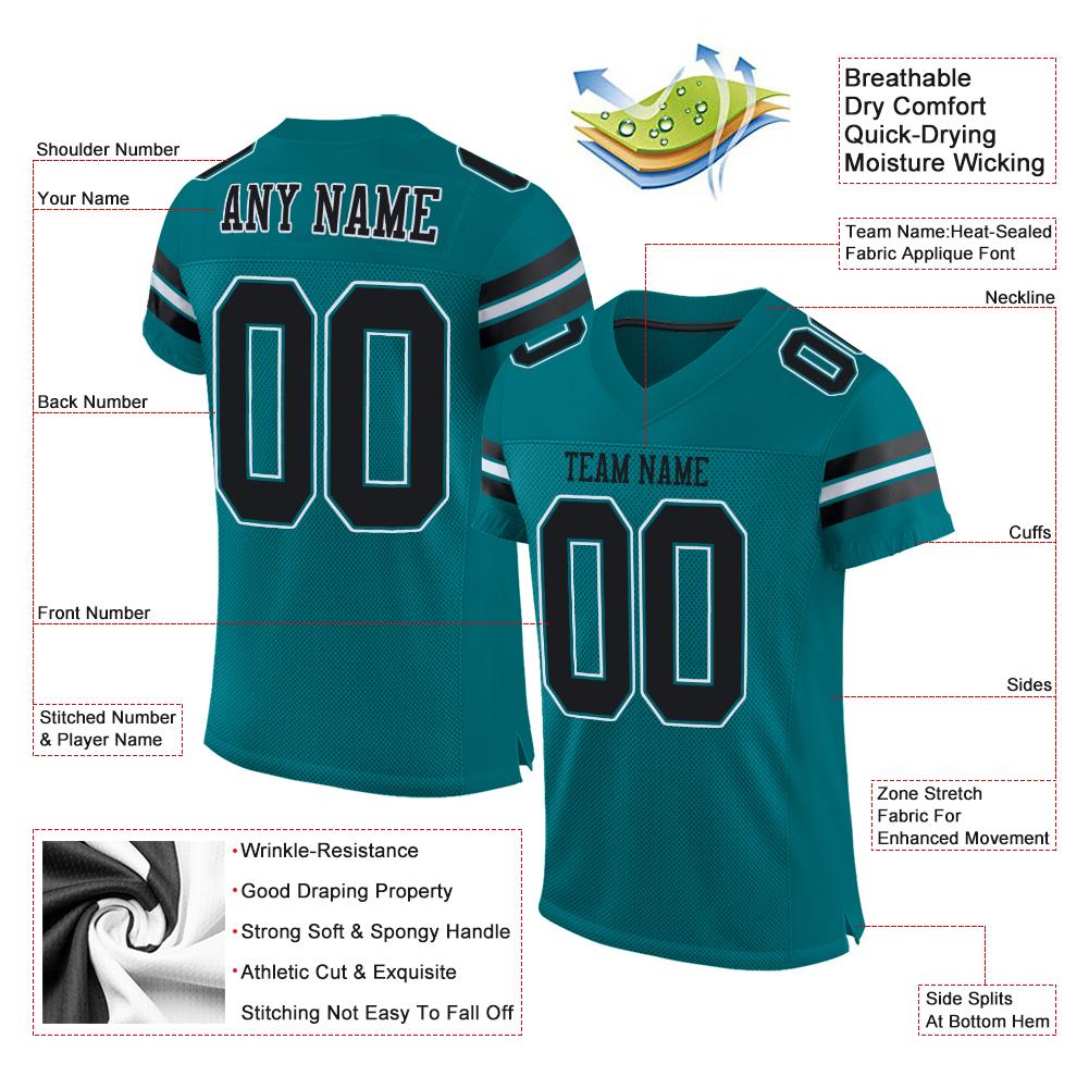 Custom Teal Black-White Classic Style Mesh Authentic American Football Jersey| KXKSHOP