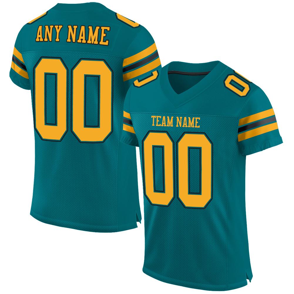 Custom Teal Gold-Black Classic Style Mesh Authentic American Football Jersey| KXKSHOP