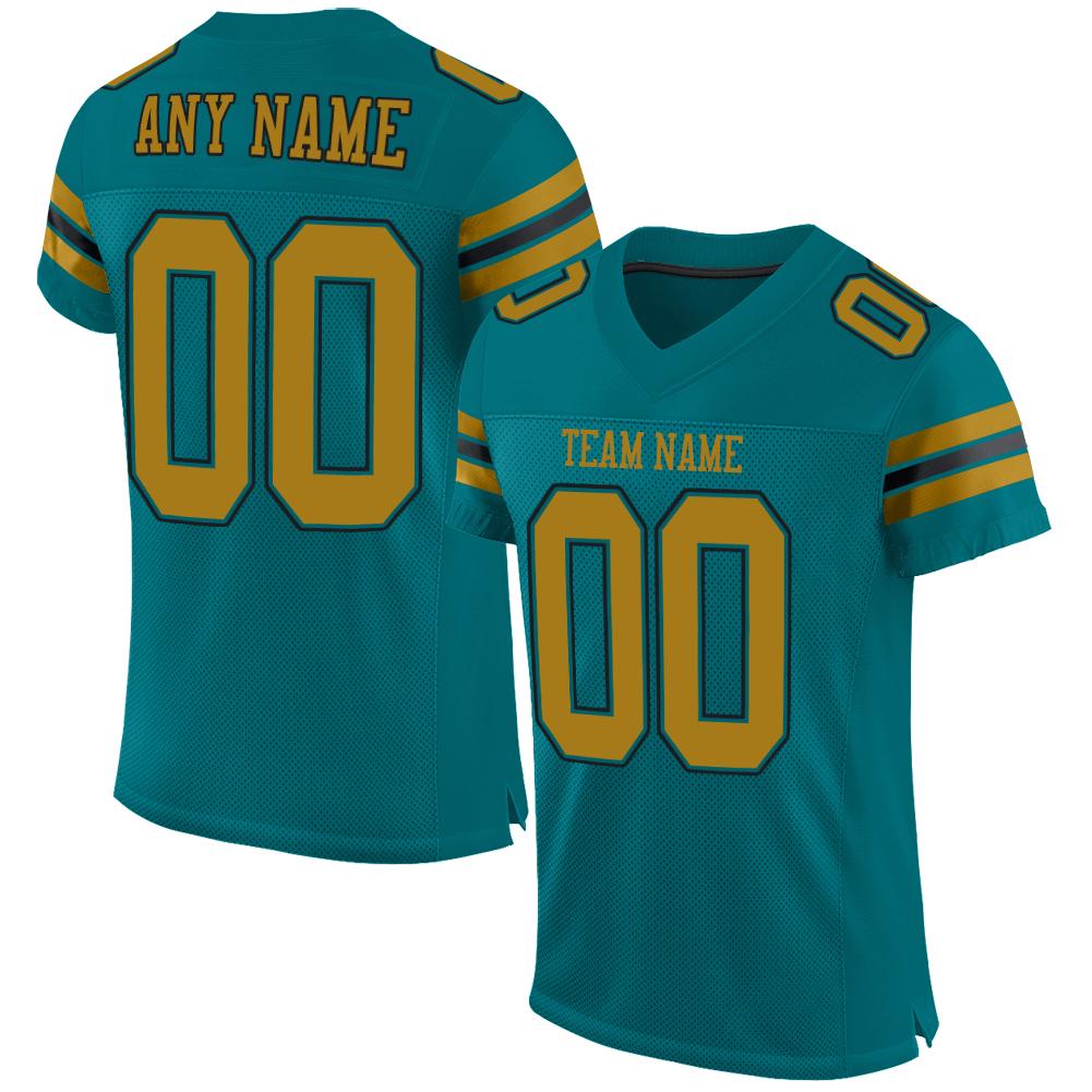 Custom Teal Old Gold-Black Classic Style Mesh Authentic American Football Jersey| KXKSHOP