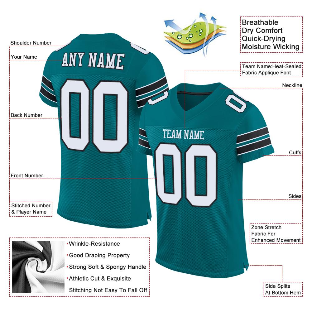 Custom Teal White-Black Classic Style Mesh Authentic American Football Jersey| KXKSHOP